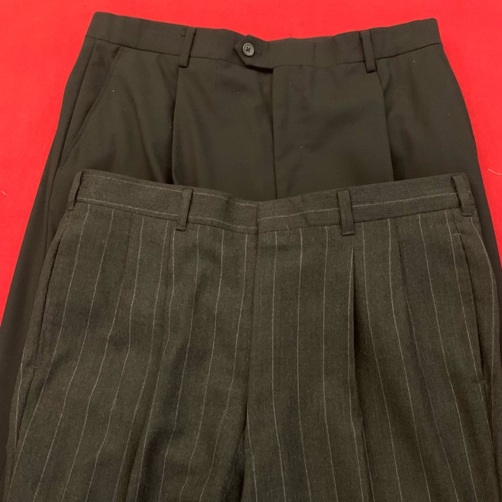 2 Pair Pleated & Cuffed Wool Dress Pants